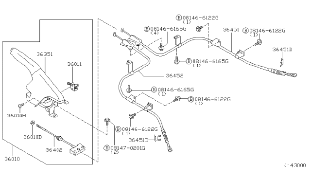 2006 Nissan Sentra Cable Assy-Brake,Rear LH Diagram for 36531-5M000