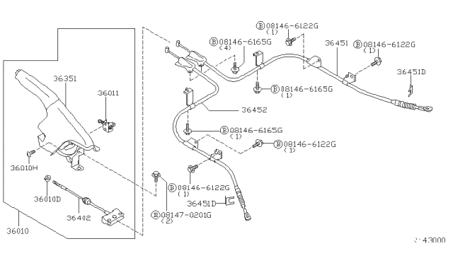 2006 Nissan Sentra Cable Assy-Brake,Rear RH Diagram for 36530-5M010