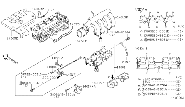 2001 Nissan Sentra Gasket-Manifold Diagram for 14035-5U000