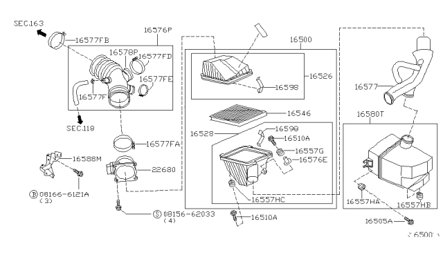 2006 Nissan Sentra Air Cleaner Diagram for 16500-6N203