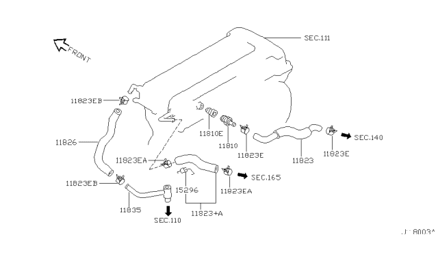 2001 Nissan Sentra Blow-By Gas Hose Diagram for 11823-4M810