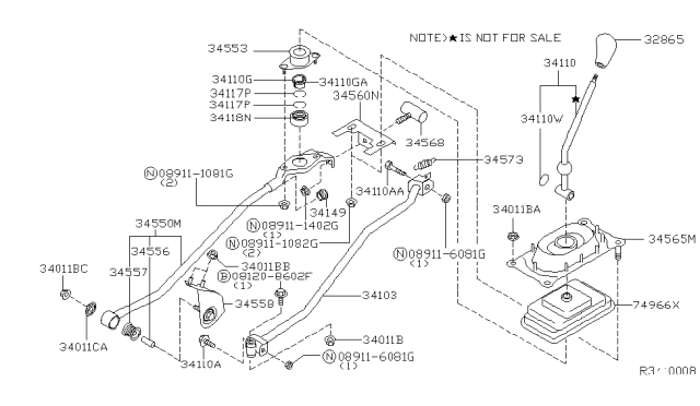 2002 Nissan Sentra Bracket-Support Rod Diagram for 34558-6J000