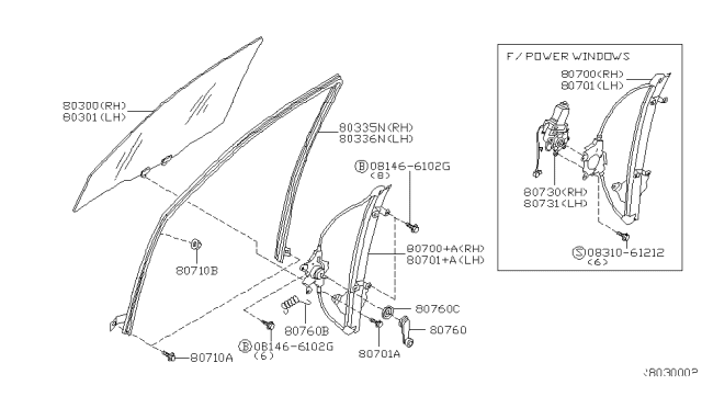 2001 Nissan Sentra Front Door Window & Regulator Diagram 1