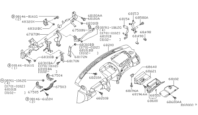 2001 Nissan Sentra Mask-Instrument,R Diagram for 68498-5M103