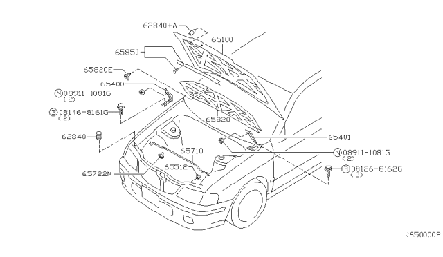 2004 Nissan Sentra Hood Panel,Hinge & Fitting Diagram