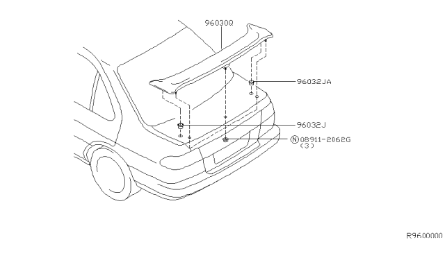 2001 Nissan Sentra Air Spoiler Assy-Rear Diagram for 96030-5M005