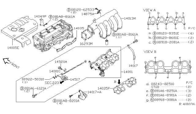 2005 Nissan Sentra Gasket-Manifold To Cylinder Head Diagram for 14035-4Z000