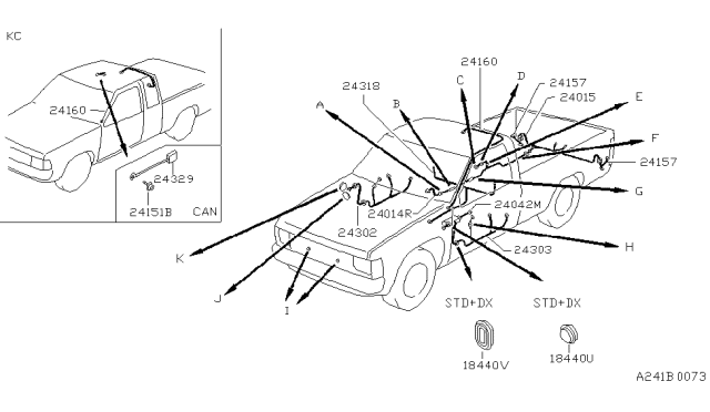 1993 Nissan Hardbody Pickup (D21) Harness Assembly-Room Lamp Diagram for 24160-12G05