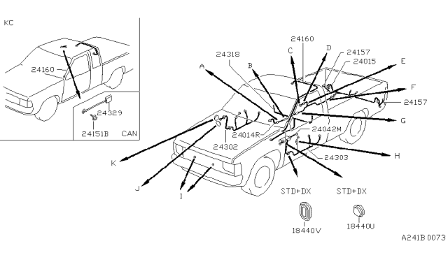 1987 Nissan Hardbody Pickup (D21) Harness Door Front Diagram for 24125-01G00