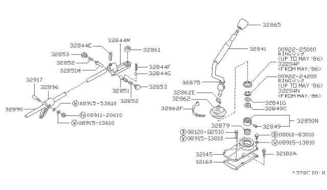 1988 Nissan Hardbody Pickup (D21) Lever-Control Diagram for 32839-05G62