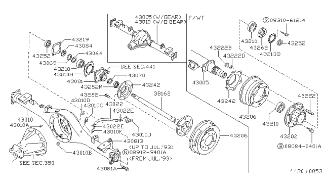 1987 Nissan Hardbody Pickup (D21) Case Rear Axle Diagram for 43010-09G55