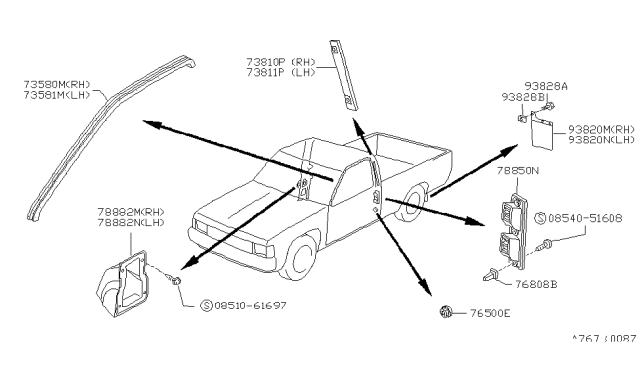 1990 Nissan Hardbody Pickup (D21) Body Side Fitting Diagram 2