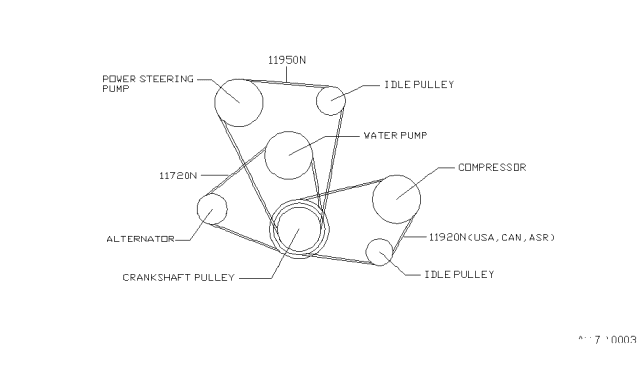 1989 Nissan Hardbody Pickup (D21) Fan,Compressor & Power Steering Belt Diagram 1