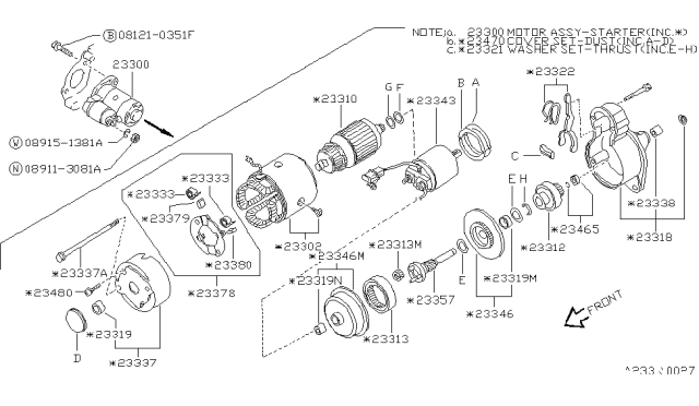 1990 Nissan Hardbody Pickup (D21) Starter Motor Diagram for 23300-18C09