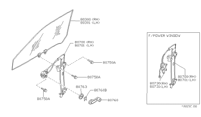 1992 Nissan Hardbody Pickup (D21) Front Door Window & Regulator Diagram 1