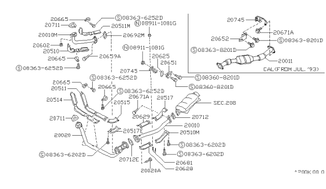 1992 Nissan Hardbody Pickup (D21) Exhaust Tube & Muffler Diagram 4