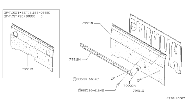 1992 Nissan Hardbody Pickup (D21) GARNISH-Back Panel Blue Diagram for 79911-12G01