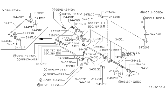 1990 Nissan Hardbody Pickup (D21) Rod-Select,Lower Diagram for 34436-86G00