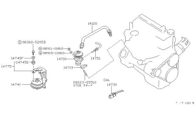 1989 Nissan Hardbody Pickup (D21) EGR Parts Diagram 4