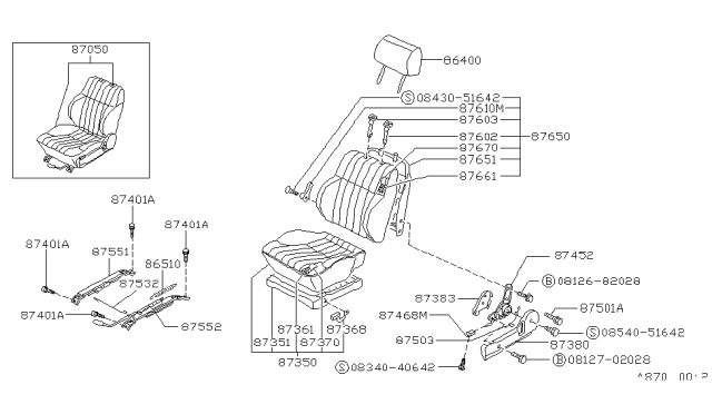 1994 Nissan Hardbody Pickup (D21) Front Seat Diagram 2