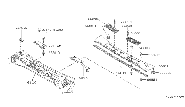 1992 Nissan Hardbody Pickup (D21) Cowl Top & Fitting Diagram 1