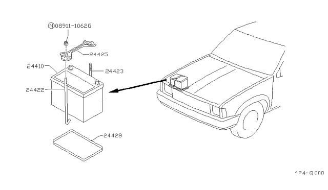 1992 Nissan Hardbody Pickup (D21) Battery & Battery Mounting Diagram 4