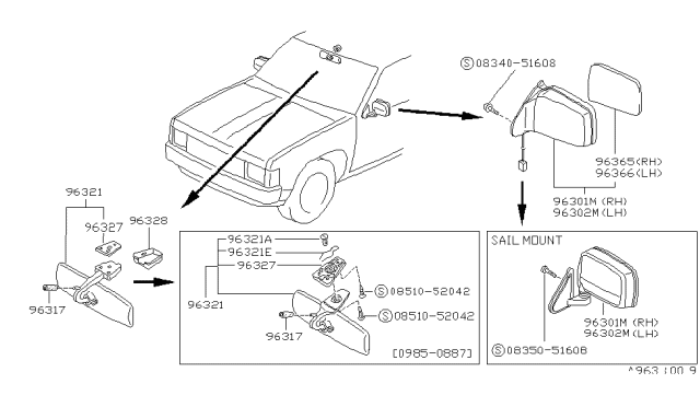 1988 Nissan Hardbody Pickup (D21) Mirror Inside Cover Diagram for 96329-05G03