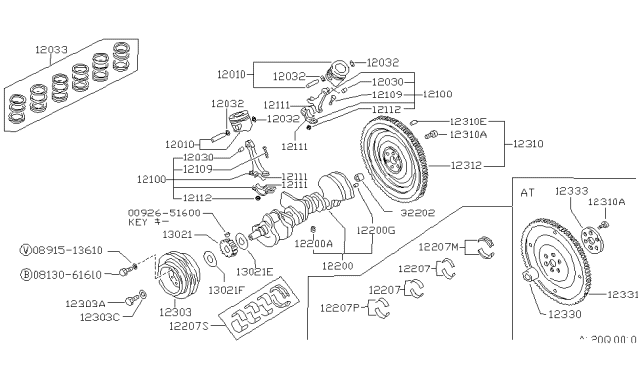 1990 Nissan Hardbody Pickup (D21) Piston,Crankshaft & Flywheel Diagram 3