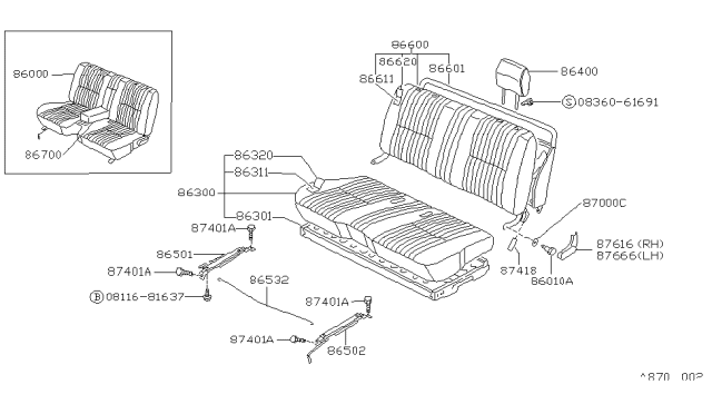 1990 Nissan Hardbody Pickup (D21) Front Seat Diagram 1