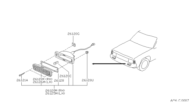 1990 Nissan Hardbody Pickup (D21) Front Combination Lamp Diagram 1