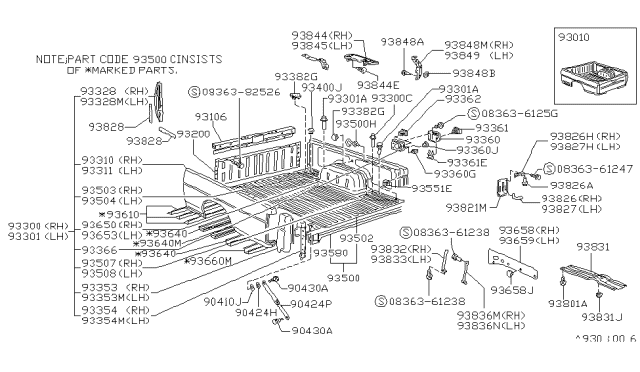 1991 Nissan Hardbody Pickup (D21) BOLSTER-Floor,Rear Body Diagram for 93630-11G00