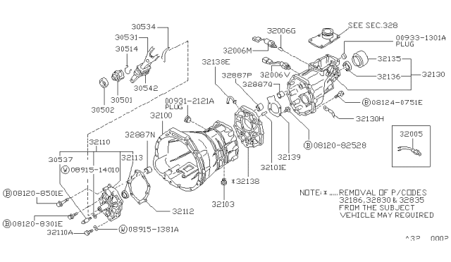 1990 Nissan Hardbody Pickup (D21) Extension Assy-Rear Diagram for 32130-01G15