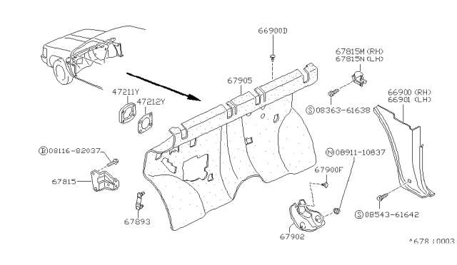 1993 Nissan Hardbody Pickup (D21) Bracket-Instrument Mounting,Side R Diagram for 76238-75P00