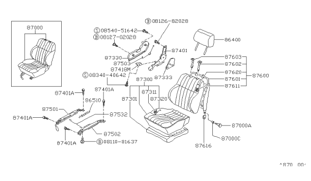 1992 Nissan Hardbody Pickup (D21) Cushion Assembly-Seat,RH Diagram for 87300-78G07