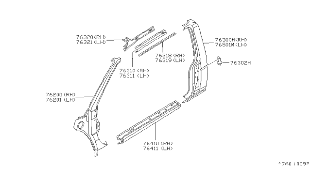 1988 Nissan Hardbody Pickup (D21) Pillar-Lock LH Diagram for 76501-12G30