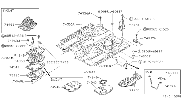 1990 Nissan Hardbody Pickup (D21) Boot Assembly-Control Lever,Gray Diagram for 74960-01G06
