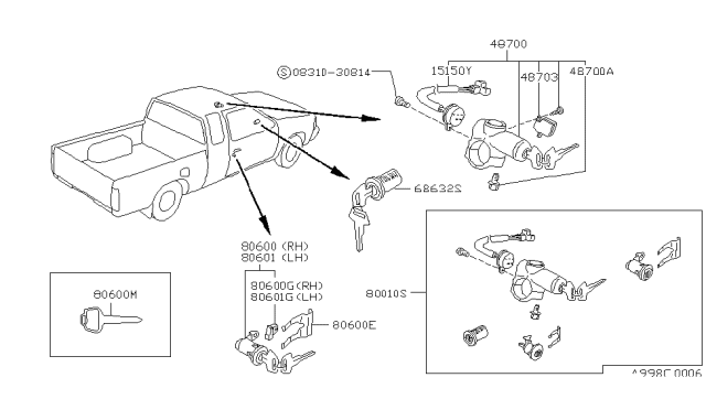 1992 Nissan Hardbody Pickup (D21) Key Set & Blank Key Diagram 1