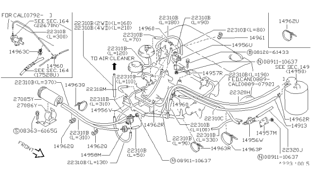 1994 Nissan Hardbody Pickup (D21) Engine Control Vacuum Piping Diagram 1
