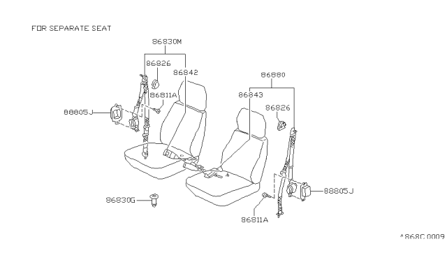 1992 Nissan Hardbody Pickup (D21) Front Seat Belt Diagram 3