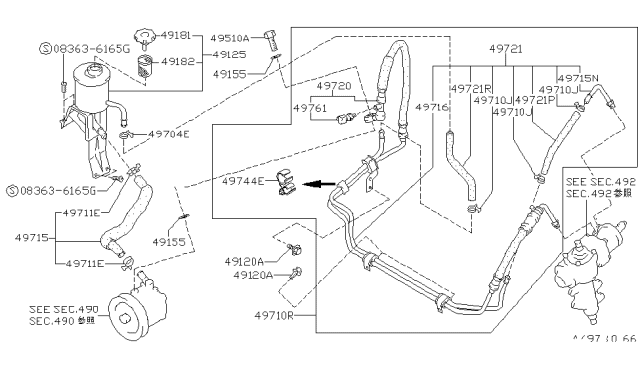 1994 Nissan Hardbody Pickup (D21) Power Steering Piping Diagram 1