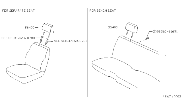 1989 Nissan Hardbody Pickup (D21) Head Restraint Diagram