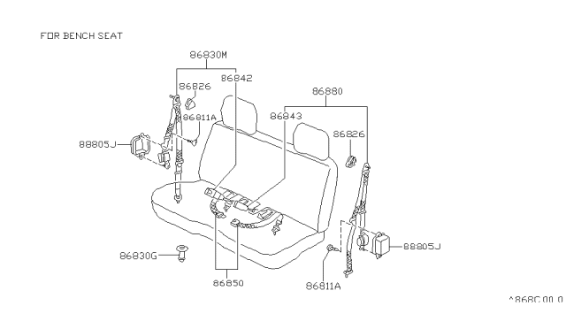 1993 Nissan Hardbody Pickup (D21) Front Seat Belt Set, Center Diagram for 86850-01G02