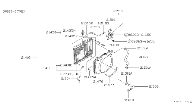 1992 Nissan Hardbody Pickup (D21) Radiator,Shroud & Inverter Cooling Diagram 3