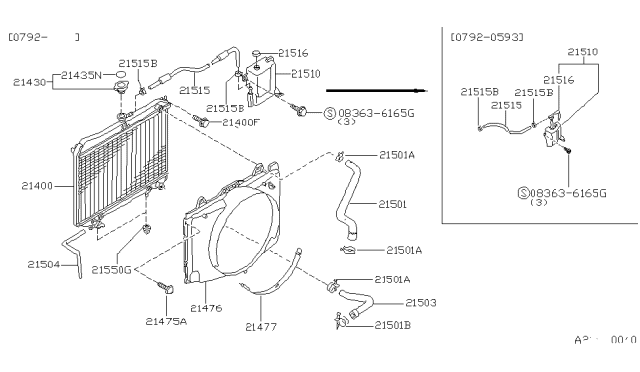 1989 Nissan Hardbody Pickup (D21) Radiator,Shroud & Inverter Cooling Diagram 9