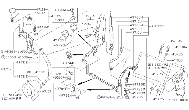 1993 Nissan Hardbody Pickup (D21) Hose Assy-Power Steering Diagram for 49725-60G11