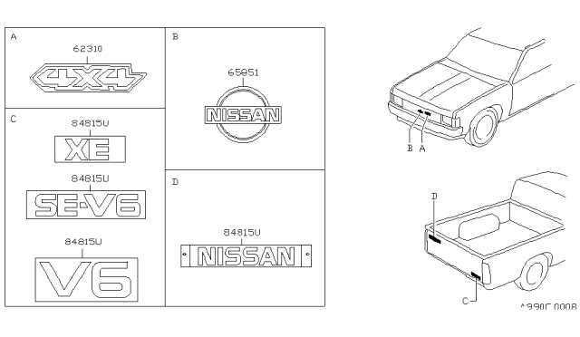 1993 Nissan Hardbody Pickup (D21) Rear Label Diagram for 93496-3B001