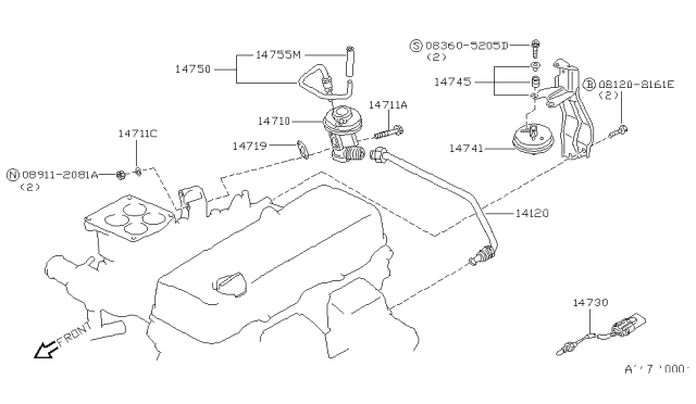 1993 Nissan Hardbody Pickup (D21) EGR Parts Diagram 1