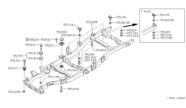 1989 Nissan Hardbody Pickup (D21) Body Mounting Diagram 2