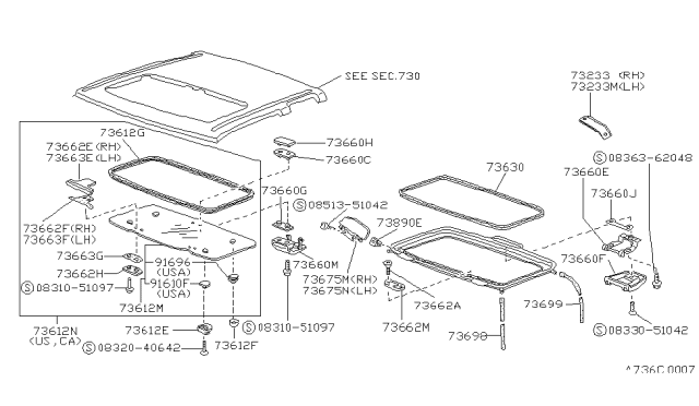 1994 Nissan Hardbody Pickup (D21) Hose Drain Diagram for 73877-73P00