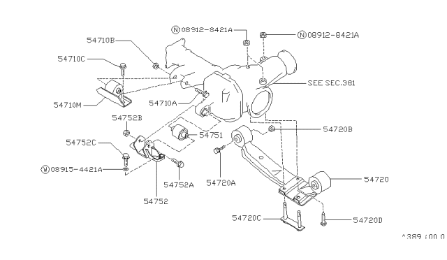 1986 Nissan Hardbody Pickup (D21) Front Final Drive Mounting Diagram 2